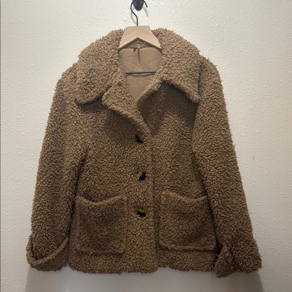 Free People Cozy Brown Sherpa Jacket, Size S - Picture 1 of 4